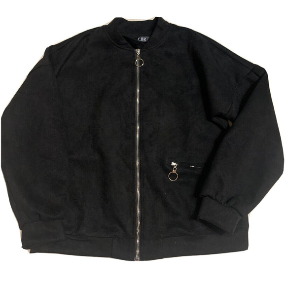 CBR Bomber Jacket Womens Medium Faux Suede Black Zip Front Rockabilly 50's Coat - Picture 2 of 13